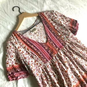 KNOX ROSE Floral Print V-neck Boho Top Size L